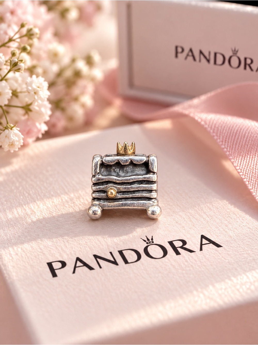 Pandora Two Tone Silver & Gold Crown Charm Retired 👑